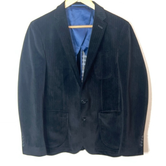 Nick Graham Black Herringbone Print Velvet Blazer 38R - Picture 1 of 8